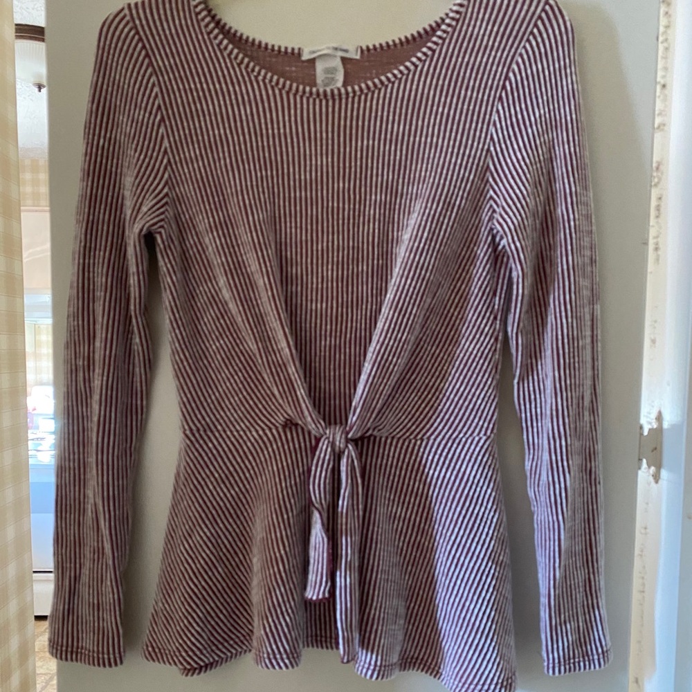 NWOT Maroon & White Striped Top